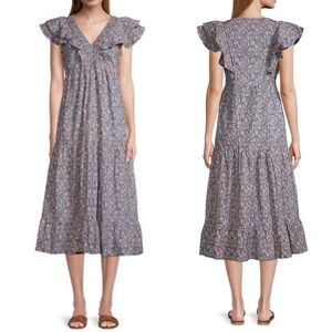 Anthropologie Roller Rabbit Ondine Blue Floral
Tiered Midi Dress Small Cotton
